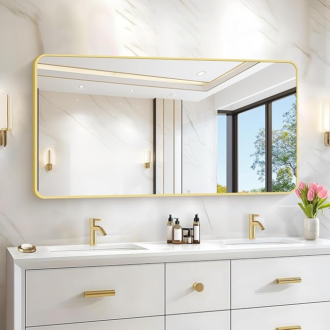 55"x30" Gold Bathroom Mirror, Large Rectangle Mirror, Rectangular W...