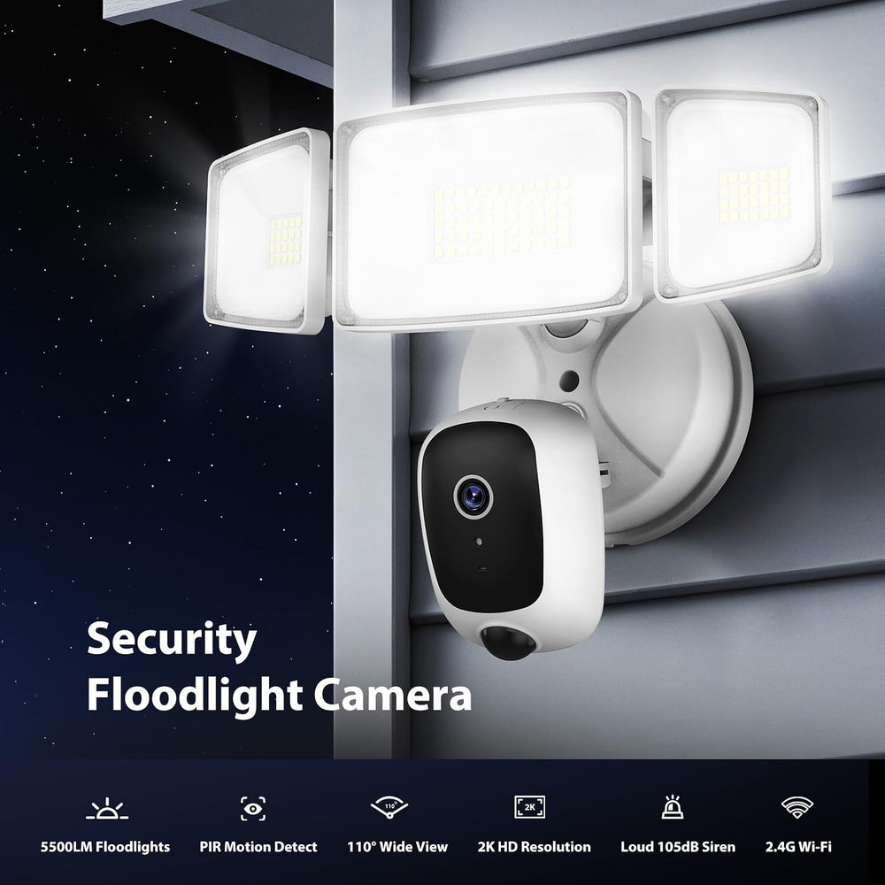 Onforu Hardwired Floodlight Camera Outdoor, Flood Light Security Cam White