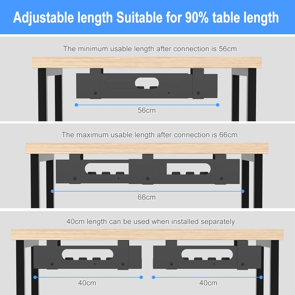 2PACKS Cable Management Under Desk Tray Adjustable Large Under Table Cord Wir...
