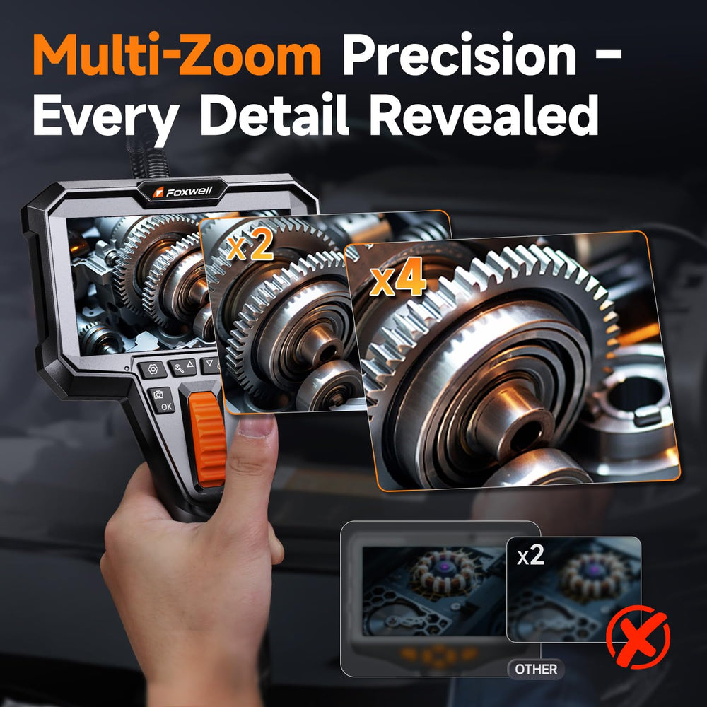 FOXWELL 2-Way 220° Articulating Borescope Camera with Light, Dual Lens