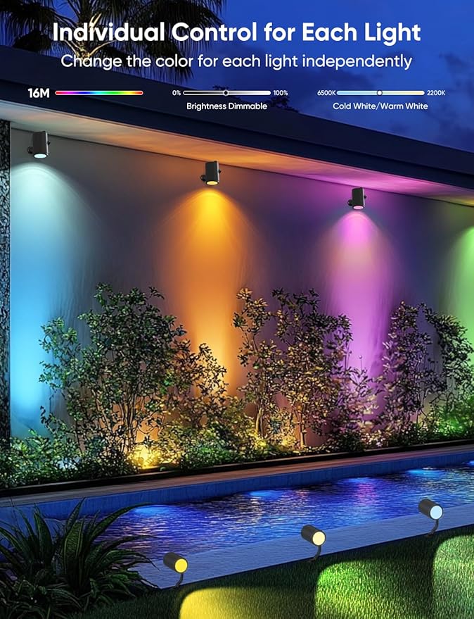 APPECK Smart Outdoor Spot Lights 24W, RGBCW Color Changing Landscape Lights 4...
