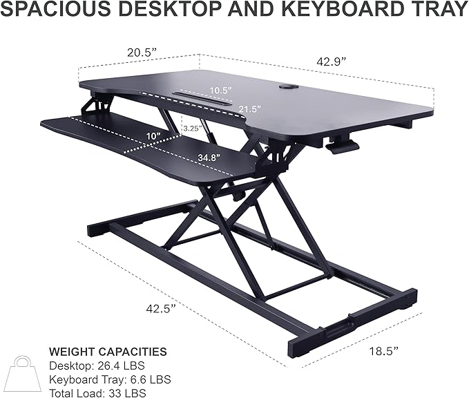 Rocelco 43" Height Adjustable Standing Desk Converter