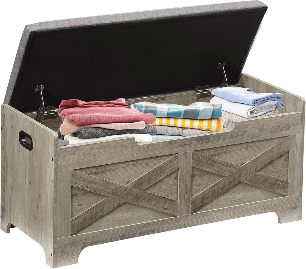 IDEALHOUSE 39.4" Storage Bench with 2 Safety Hinges, Grey