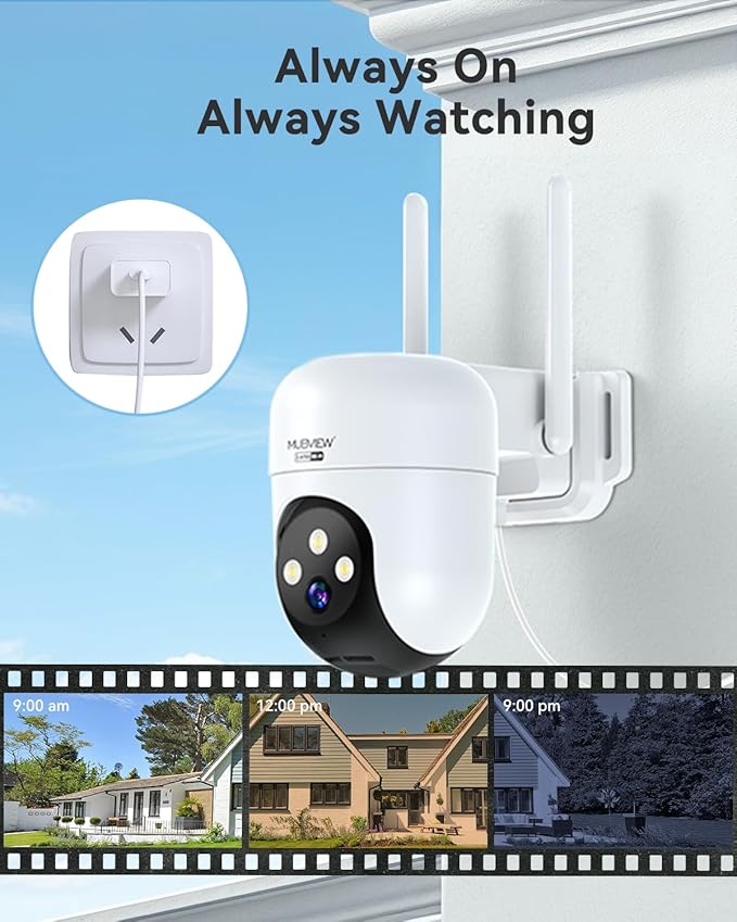 MUBVIEW 360° Security Cameras Wireless Outdoor, 24/7 Wired Outdoor Camera