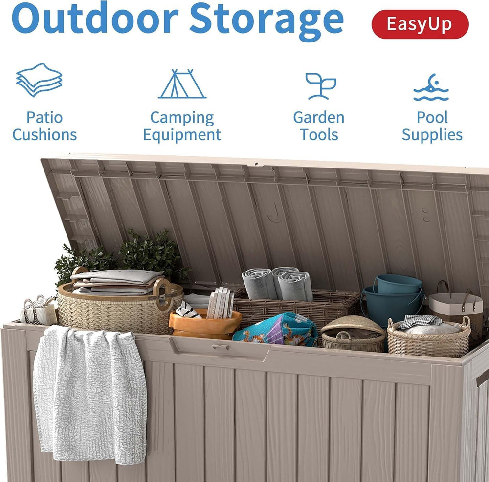 EasyUp Outdoor Storage Box 100 Gallon Waterproof Resin Deck Boxes Grey