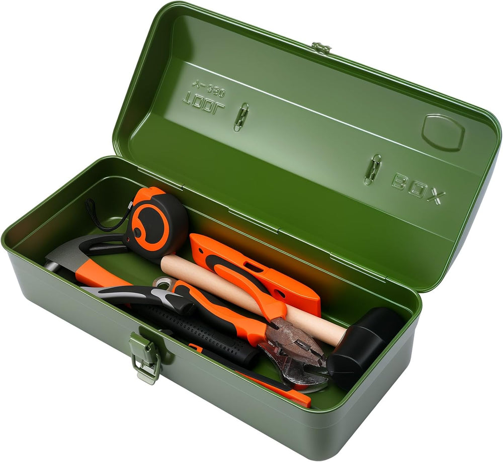 15 Inch Metal Tool Box with Lock - Portable Heavy Duty Workshop Tool Storage ...