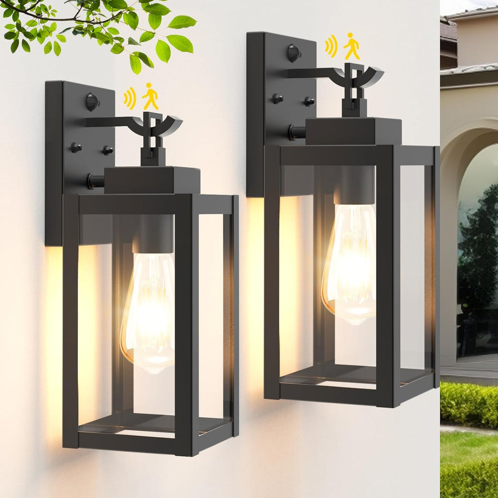 LTBLIGHT 2-Pack Motion Sensor Outdoor Wall Light Fixtures, Modern Black Dusk to