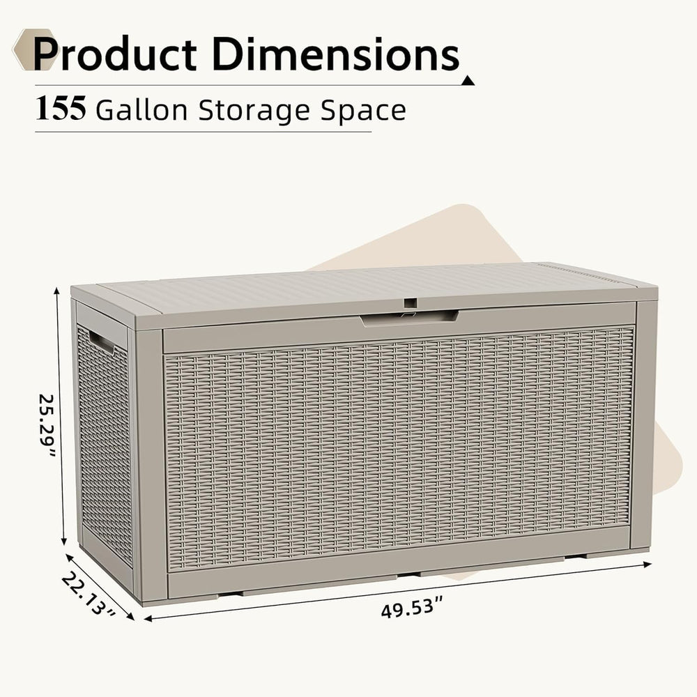 155Gal Outdoor Storage Box, Lockable Grey Deck Box with Hydraulic Lid