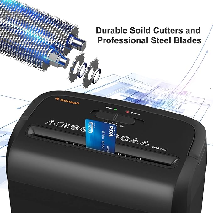 Bonsaii 6-Sheet Micro-Cut Paper Shredder, P-4 High-Security