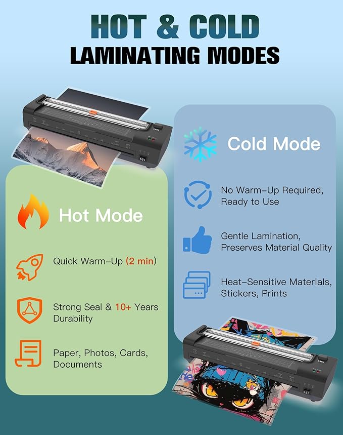 13 Inch Laminator Machine with Auto Paper Feed, Never Jam A3 Thermal & Cold