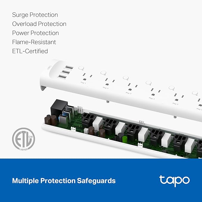 Tapo Smart Wi-Fi Power Strip- 6 Individually Controlled Smart Outlets and 3 USB