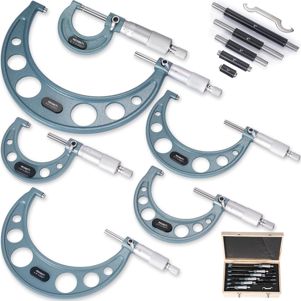 REXBETI 6Pcs Outside Micrometer Set, 0-6" Machinist Micrometer, Ultra-Pr...