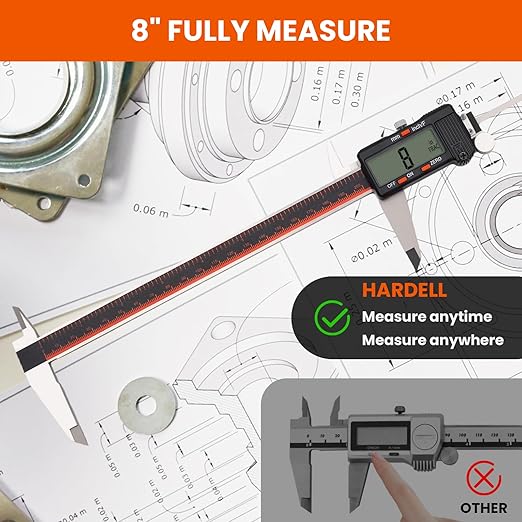 HARDELL Digital Caliper, 0-8 Inch Caliper Measuring Tool