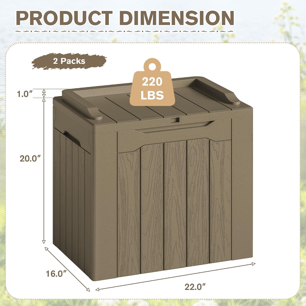JUMMICO 31 Gallon Resin Deck Box Waterproof Outdoor Storage Boxes 2 Pack