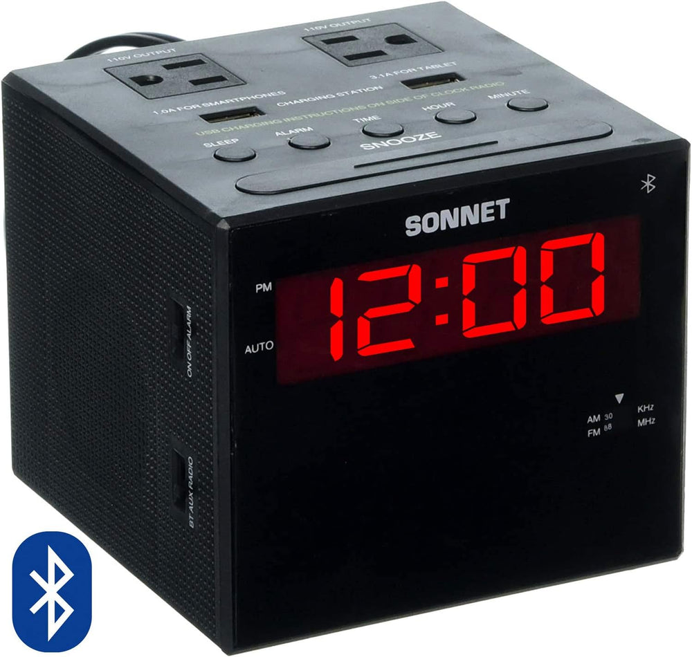 Sonnet Alarm Clock Charging Station, AM FM Radio, Dual USB Charging Ports