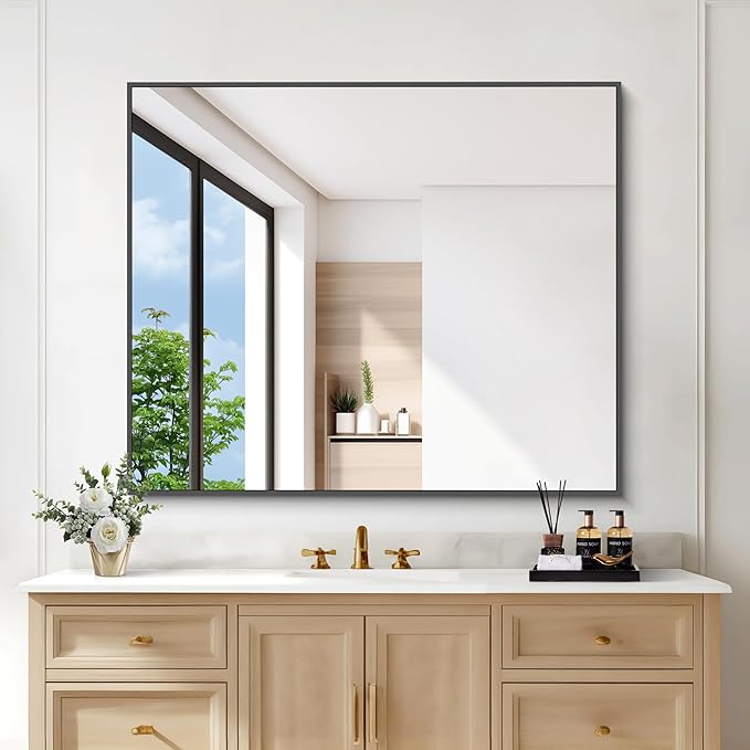 Black Bathroom Mirror for Wall, 30x36 Inch Rectangle Mirrors