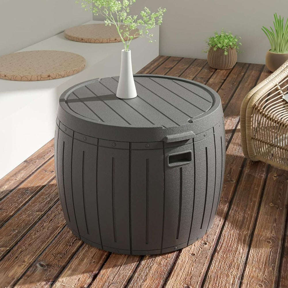ZZM 33 Gallon Round Deck Box, Patio Side Table for Cushion, Picnic Bucket, Sm...