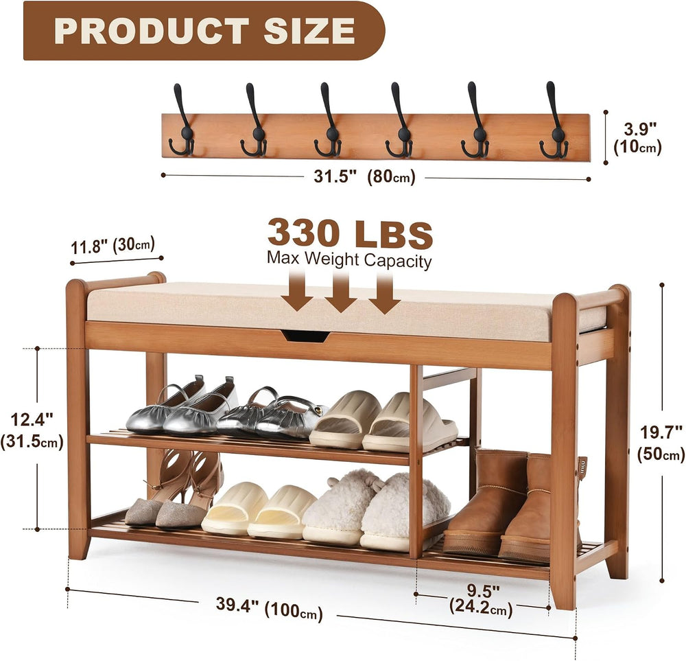 39.4in Shoe Bench with Coat Rack, Entryway Shoe Rack Organizer for Hallway