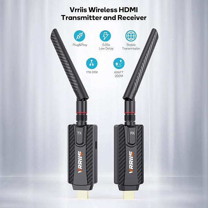 Vrriis Wireless HDMI Transmitter and Receiver, Plug and Play, 1080P Wireless