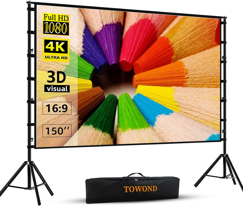 TOWOND Projector Screen and Stand, 150 inch Indoor Outdoor Projection Screen