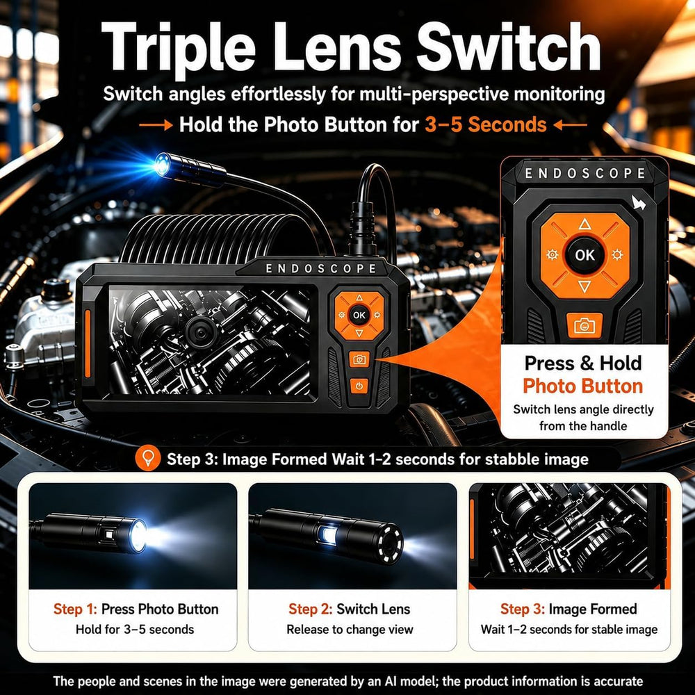 Triple Lens 5" IPS Borescope Inspection Camera, Ginocaco 1080P Digital V...