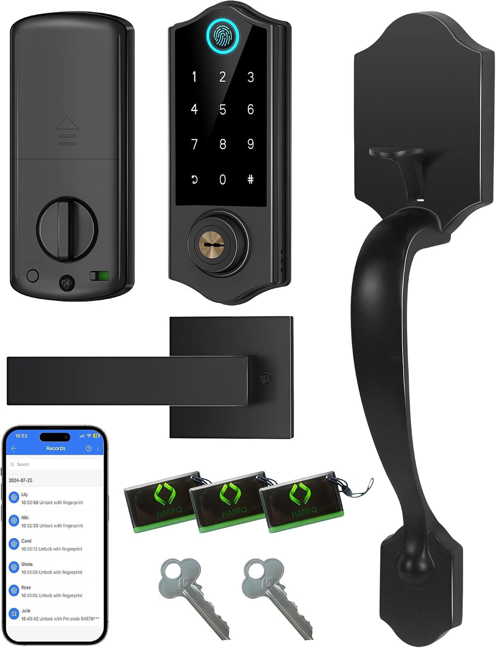 Fingerprint Smart Door Lock Front Door with Handle Set App Control