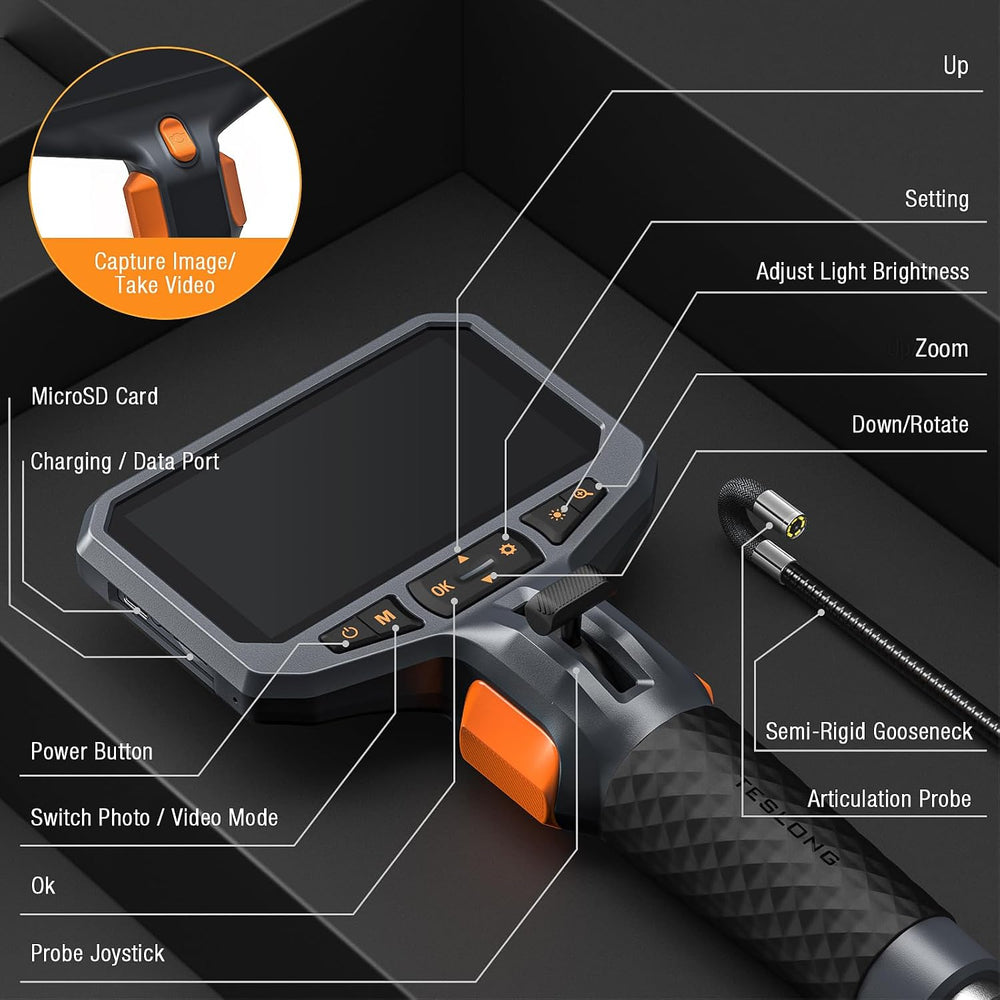 Teslong 10FT Articulating Borescope for Mechanic Automotive HVAC Wall Drain