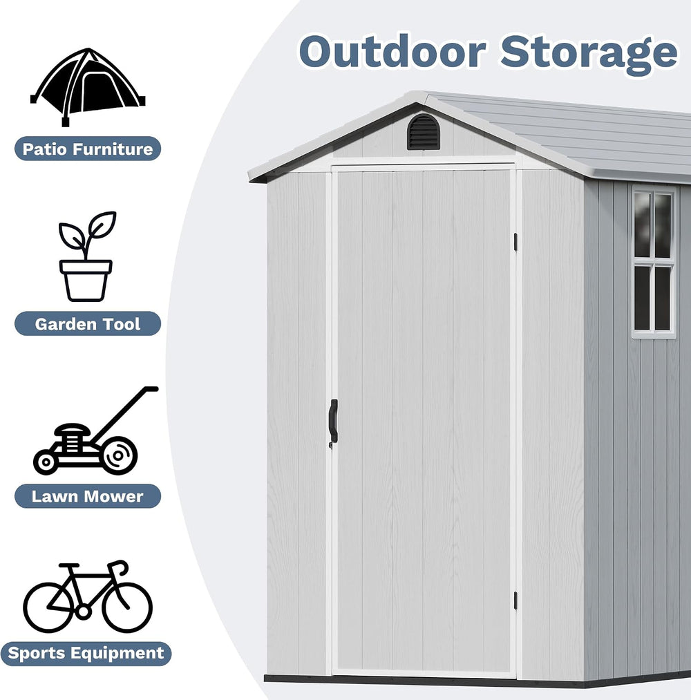 Devoko 4×8 FT Resin Outdoor Storage Shed with Floor, Light Grey