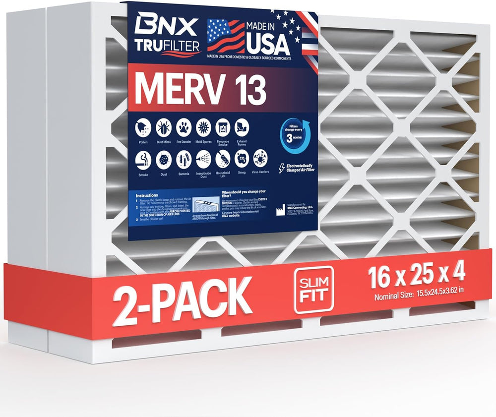 BNX TruFilter 16x25x4 MERV 13 Air Filter (2-Pack)