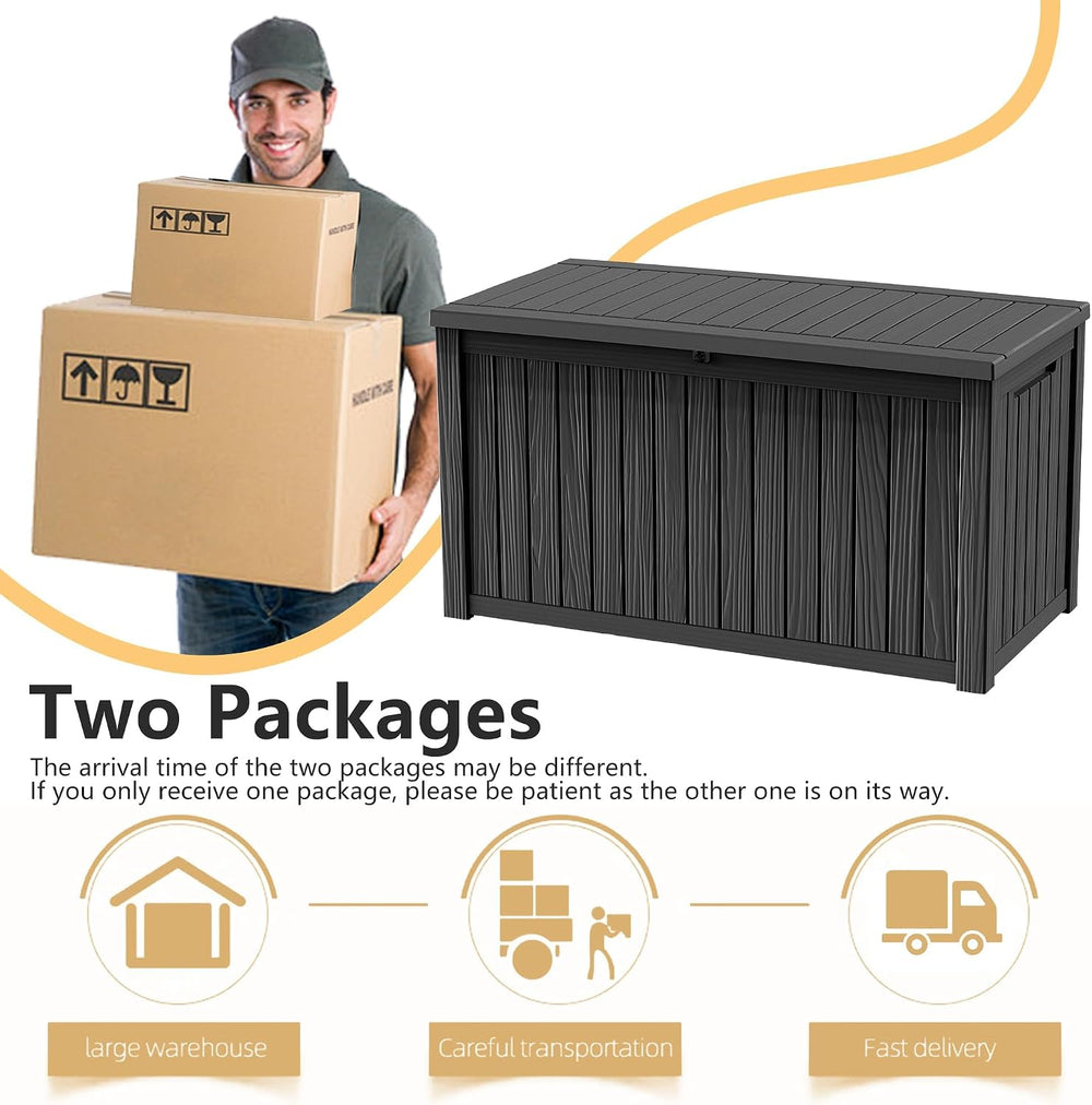 DRATO 180 Gallon Outdoor Storage Box Waterproof, Resin Large Deck Box for Pat...
