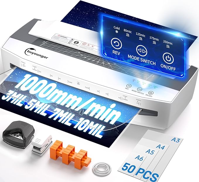 Buyounger 3-10 Mil Laminator Machine, 4-Roller Commercial Laminator Machine