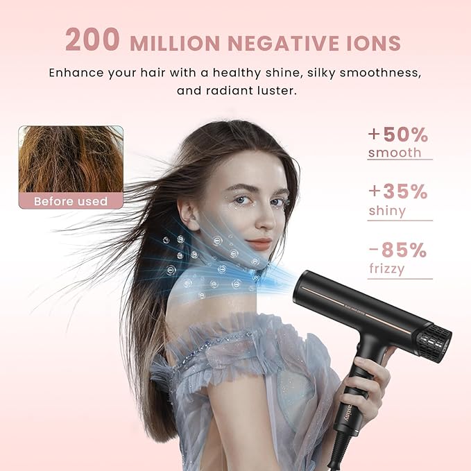 Prastiny Hair Dryer with Diffuser: Professional High Speed Quiet Ionic Blow