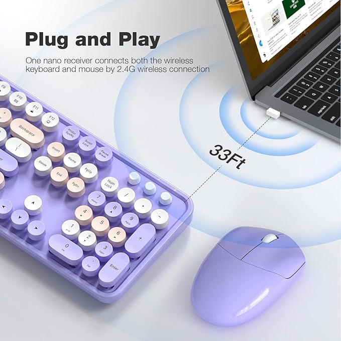 MOFII Wireless Keyboard and Mouse Combo, 2.4GHz Retro Full-Size Keyboard