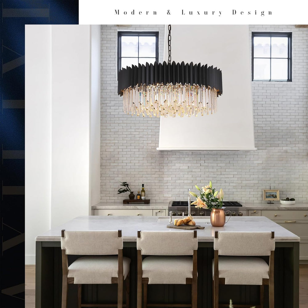 Black Modern Chandelier Large Crystal Round Chandelier for High Ceiling