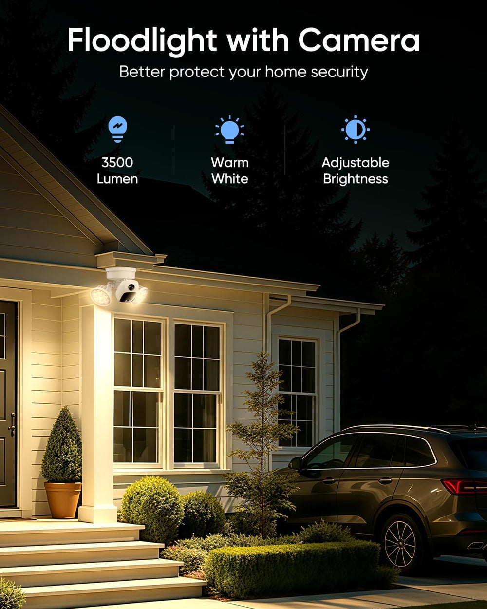 2K Floodlight Camera, 3000K Hardwired Smart Security Camera Outdoor