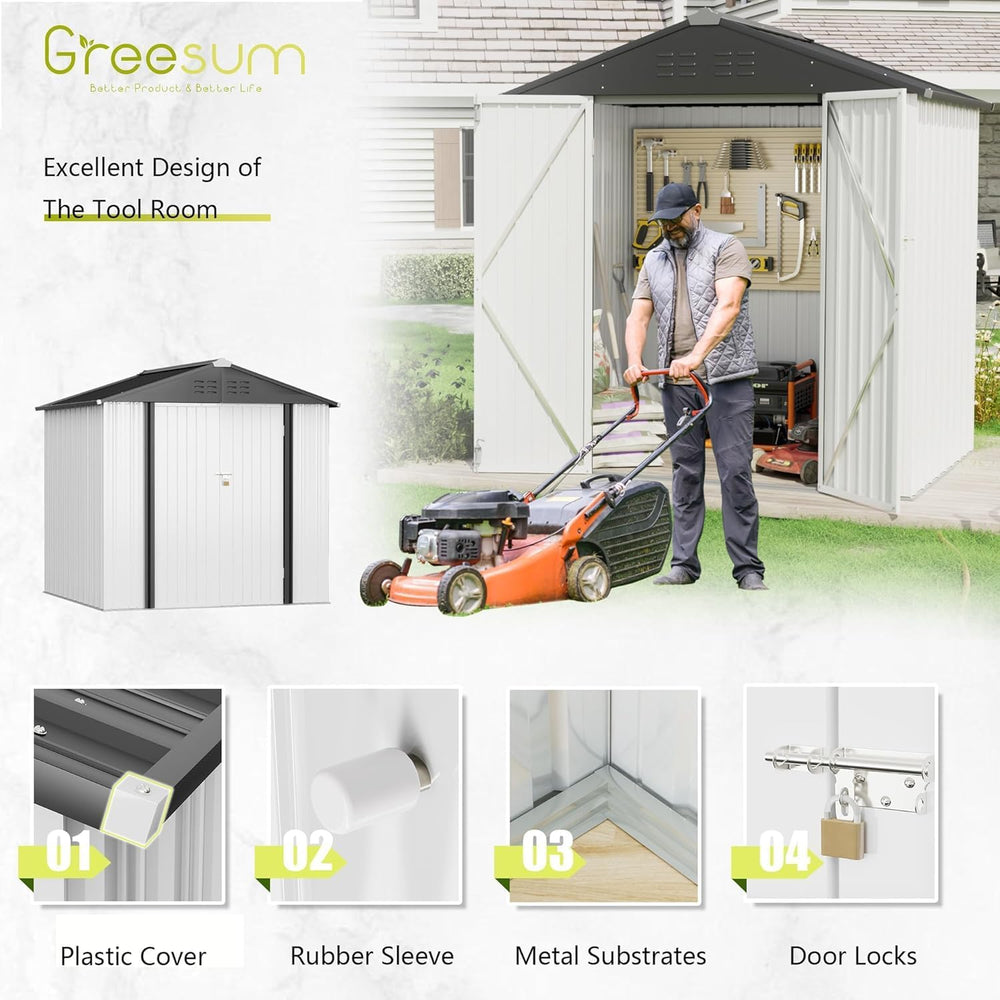 Greesum 6x4FT Outdoor Storage Shed, Utility Tool Shed, White