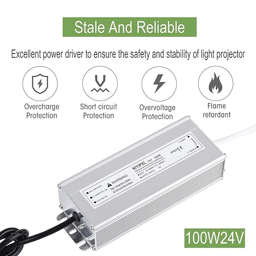 LED Driver 100 Watts 24V DC Low Voltage Transformer， Waterproof IP67 LED Power