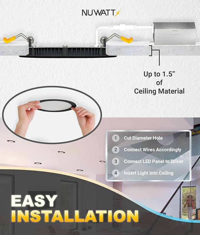 NUWATT 6 Pack, 4 Inch Ultra-Thin LED Recessed Lighting Black, 5CCT