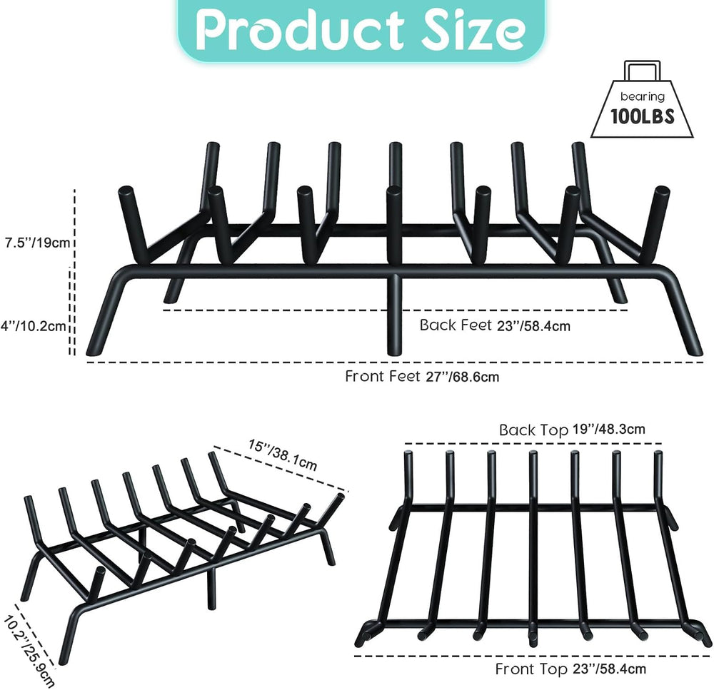 30-Inch Fireplace Grate, Heavy Duty 7-Bar Log Rack Holder
