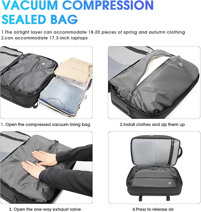 Vacuum Backpack for Men, 50L Expandable Travel Backpack