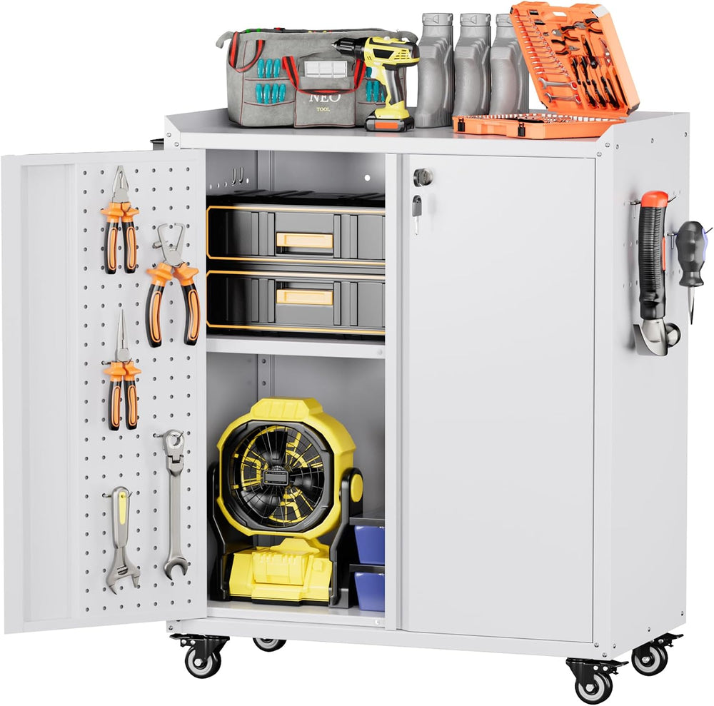 Reemoon Steel Garage Storage Cabinet with Wheels and 2 Lockable Doors, Metal ...