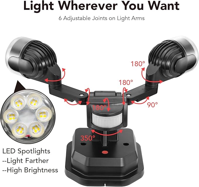 OREiN Motion Sensor Outdoor Security Lights, Dual-Head Adjustable LED Flood (...