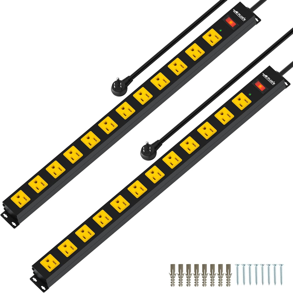 12 Outlet Long Power Strip, 2100 Joules Surge Protector, 6FT Power Cord (2 Pack)