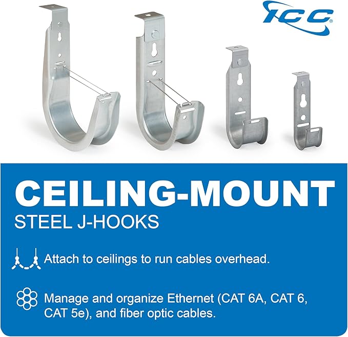 ICC Ceiling Mount J Hook 1 5/16” Without Retainer Clip – Galvanized Steel Cab...