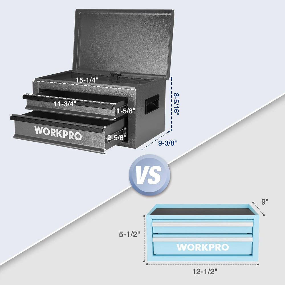 WORKPRO 15-Inch Metal Tool Box with 2 Drawers & Top Storage