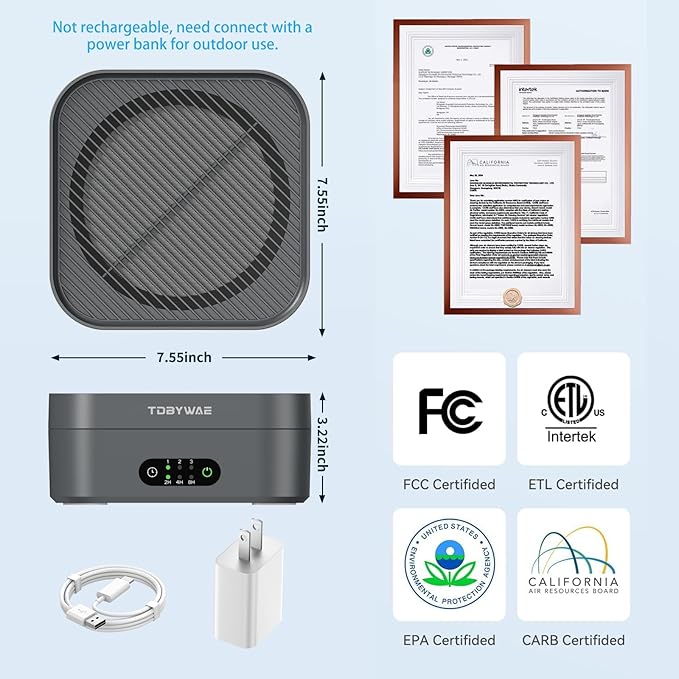 Air Purifiers for Home 600 Sq.Ft, TDBYWAE H13 True HEPA Air Purifier