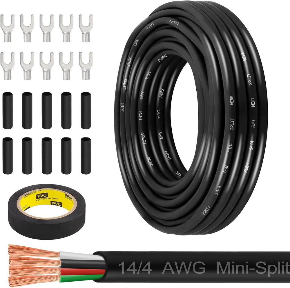 MOOKEERF 14/4 AWG Mini-Split Cable - 30FT 14 AWG 4 Conductor Control Cable 300V