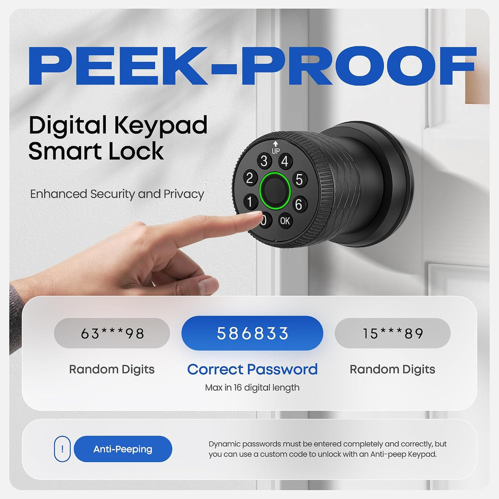 Keypad Door Lock with Knob, Smart Keyless Entry Lock with Code for Bedroom