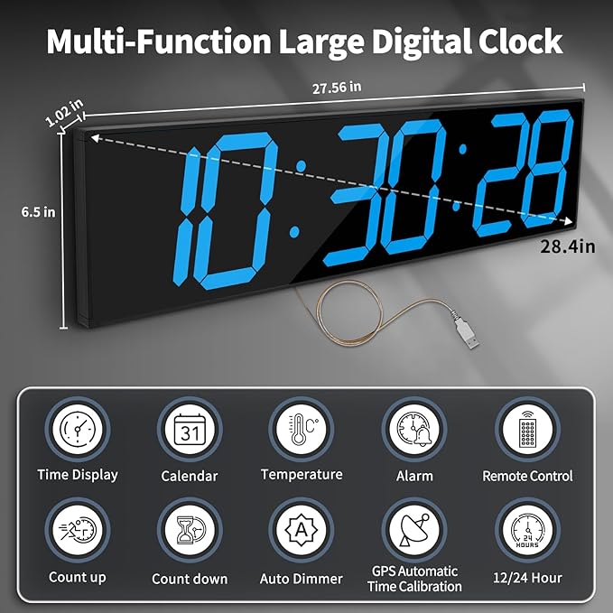 CHKOSDA 28.4''Large Digital Wall Clock, Automic Digital Clock