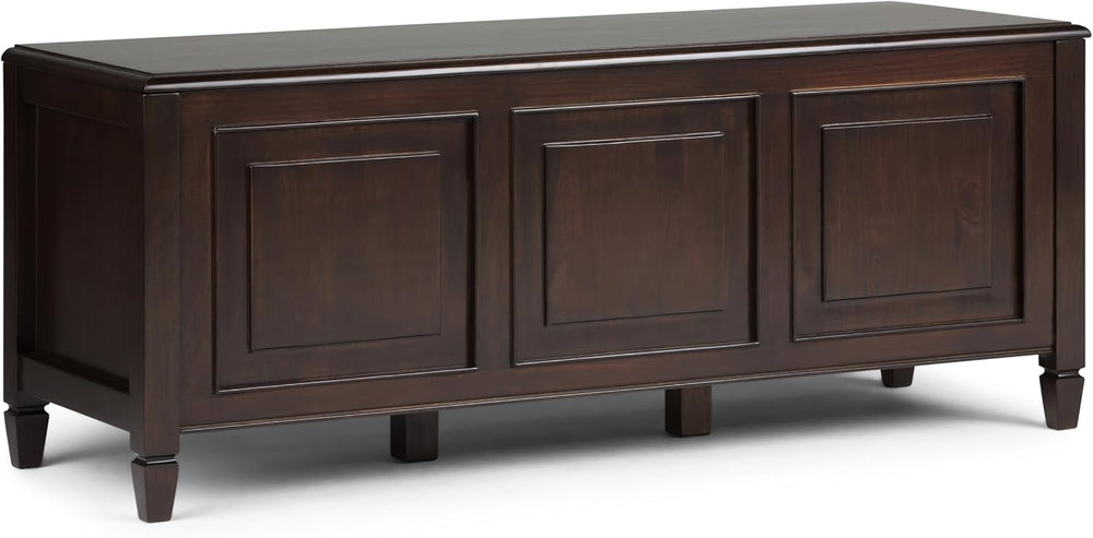 SIMPLIHOME Connaught 51" Wide Solid Wood Trunk Bench in Brown